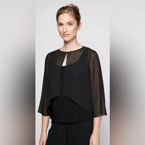 Connected apparel black one button chiffon sleeve caplet size M